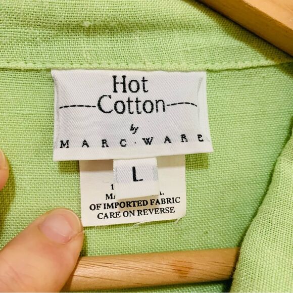 Hot Cotton by Marc Ware Green Linen button front shirt sleeve Top size large - Picture 2 of 6